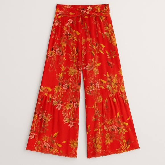 Free People FP One Love of My Life Red Floral Wide Leg Pants Boho Festival SP - Picture 4 of 9